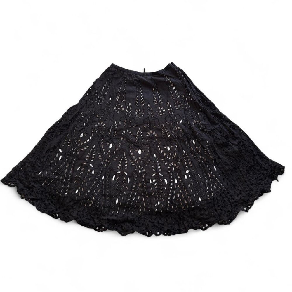 Kas New York Black Embroidered Eyelet Skirt – Boho Chic Statement Piece